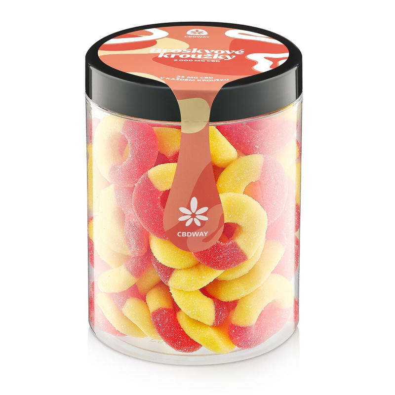 CBD Kyselé želé kroužky s příchutí broskve obsah cbd 2000 mg hmotnost 800 g