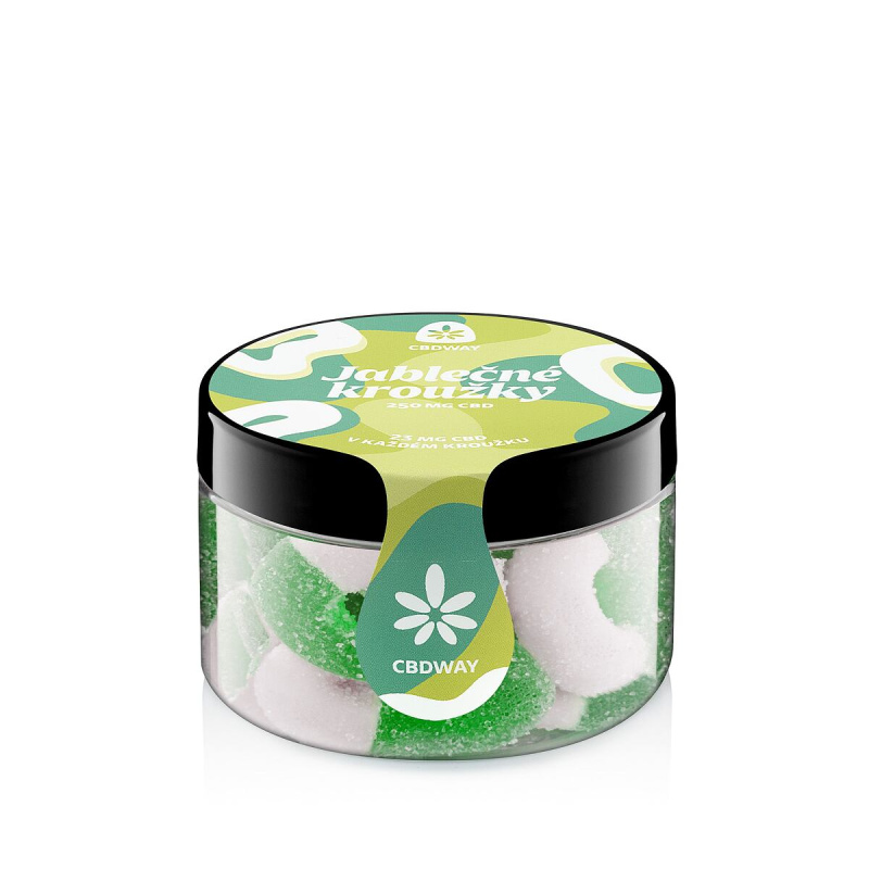 CBD Kyselé želé kroužky s příchutí jablka obsah cbd 250 mg hmotnost 100 g