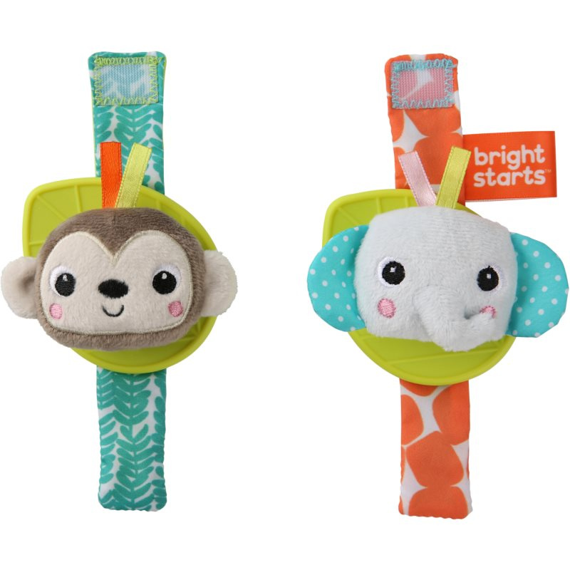 Bright Starts Wrist Pals Toy chrastítko na ruku s kousátkem Monkey & Elephant 0 m+ 2 ks
