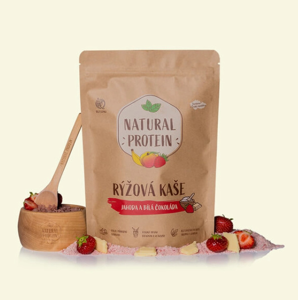 Natural Protein Proteinová rýžová kaše - jahoda a bílá čokoláda, 480g