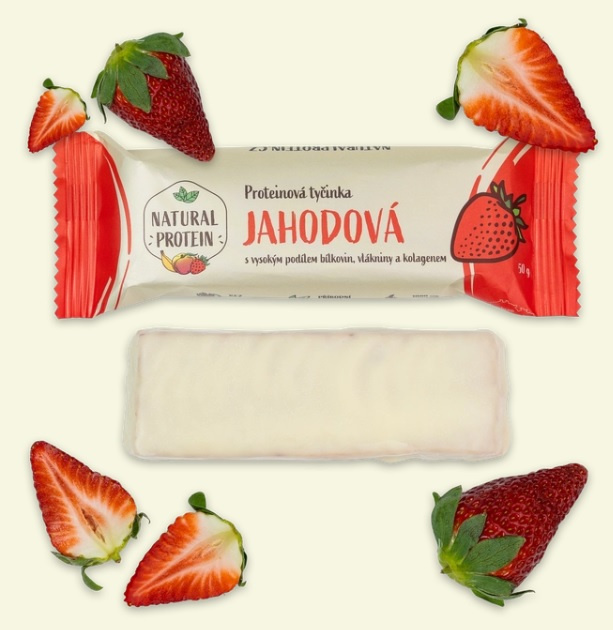 Natural Protein Proteinová tyčinka s kolagenem, jahodová, 50g