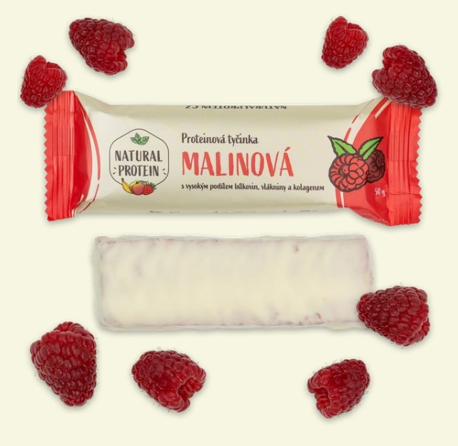 Natural Protein Proteinová tyčinka s kolagenem, malinová, 50g