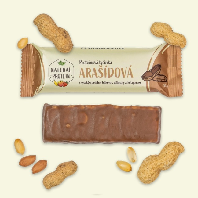 Natural Protein Proteinová tyčinka s kolagenem, arašídová, 50g