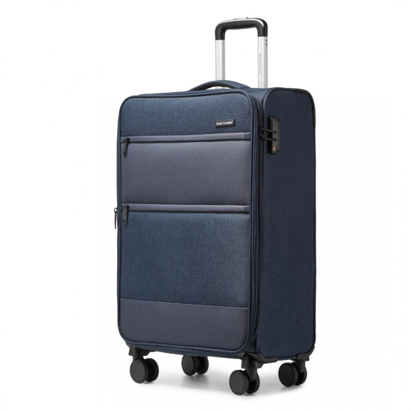 British Traveller Suitcase kufr s měkkým povrchem a s přihrádkou na notebook - navy - 40L