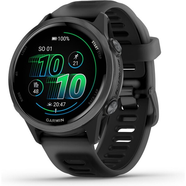 Garmin Forerunner 570 42 mm tmavě šedá hliníková luneta s černým poloprůhledným řemínkem Tmavě šedá