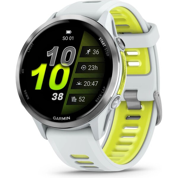 Garmin Forerunner 970 bílá/titanová luneta s bílo-žlutým poloprůhledným řemínkem Bílá