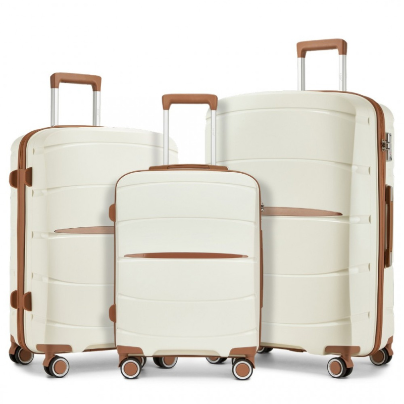 Kono KSK2591 Sada 3 kufrů 55cm 66.5cm 75.5cm spinner Krémová Polypropylen
