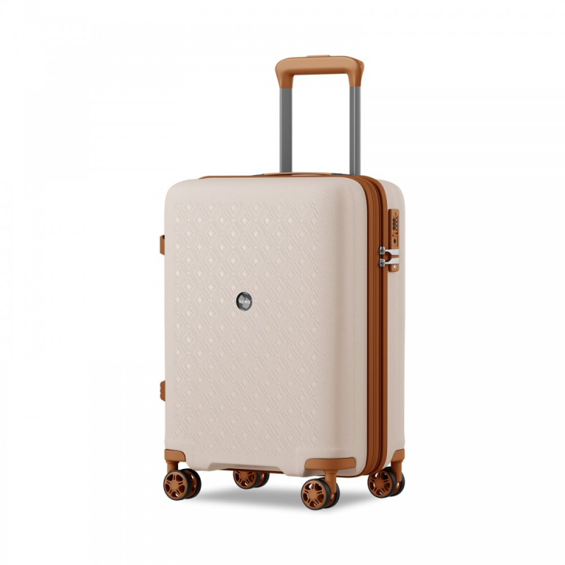 Kono 2594 Kufr spinner 53.5cm Béžová/Hnědá Polypropylen Rozšiřitelný