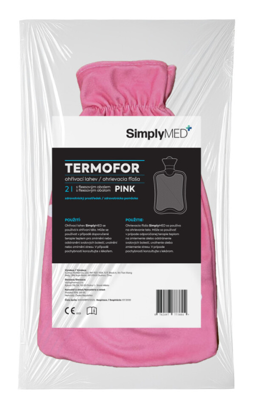 SimplyMed Termofor s fleesovým obalem 2 l Pink