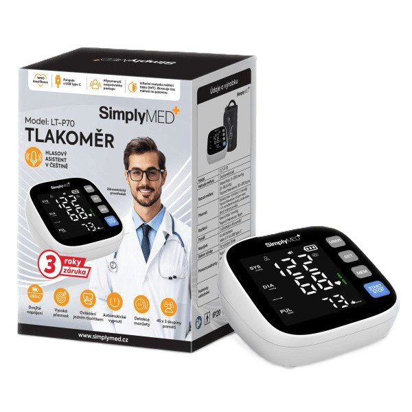 SimplyMed Automatický pažní digitální tlakoměr LT-P70 USB nabíjení