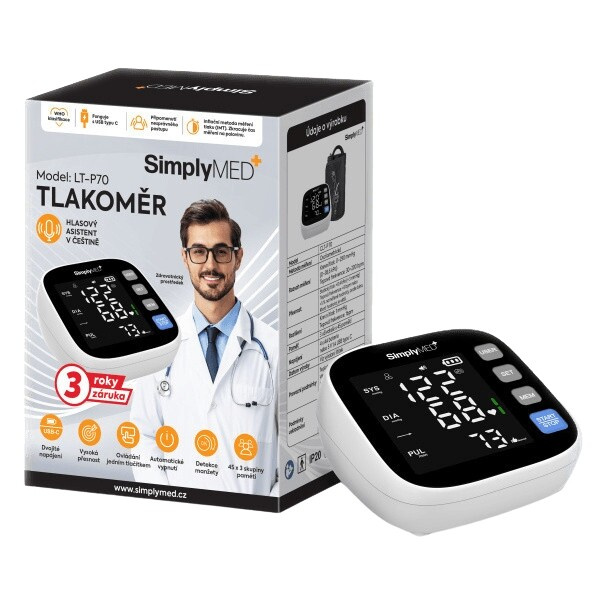 SimplyMed Automatický pažní digitální tlakoměr LT-P70 USB nabíjení