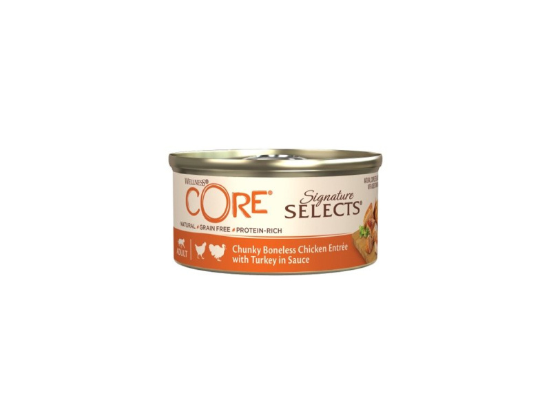 Konz.Wellness Core Cat Sign.Selec. Kousky kurete s krutou v omacce 79g