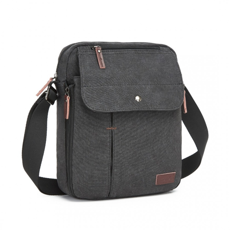 Crossbody plátěná taška KONO - černá - 27 cm