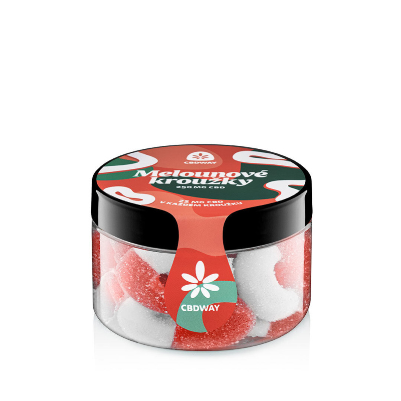 CBD Kyselé želé kroužky s příchutí melounu obsah cbd 250 mg hmotnost 100 g
