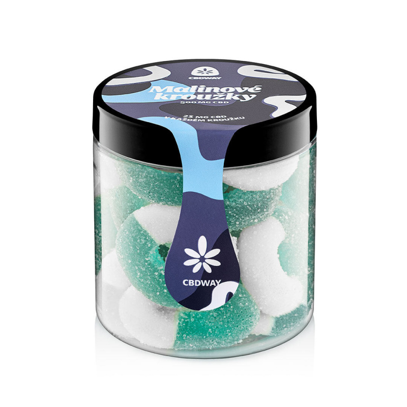 CBD Kyselé želé kroužky s příchutí modrá malina obsah cbd 500 mg hmotnost 200 g