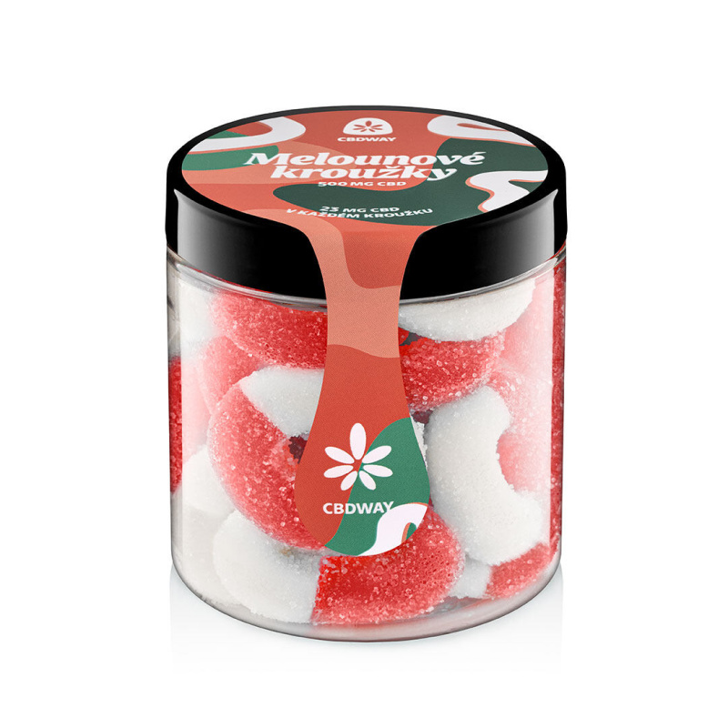 CBD Kyselé želé kroužky s příchutí melounu obsah cbd 500 mg hmotnost 200 g