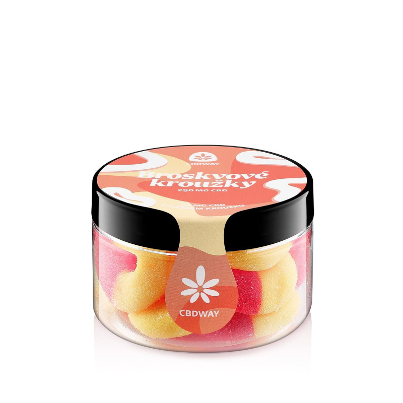 CBD Kyselé želé kroužky s příchutí broskve obsah cbd 250 mg hmotnost 100 g