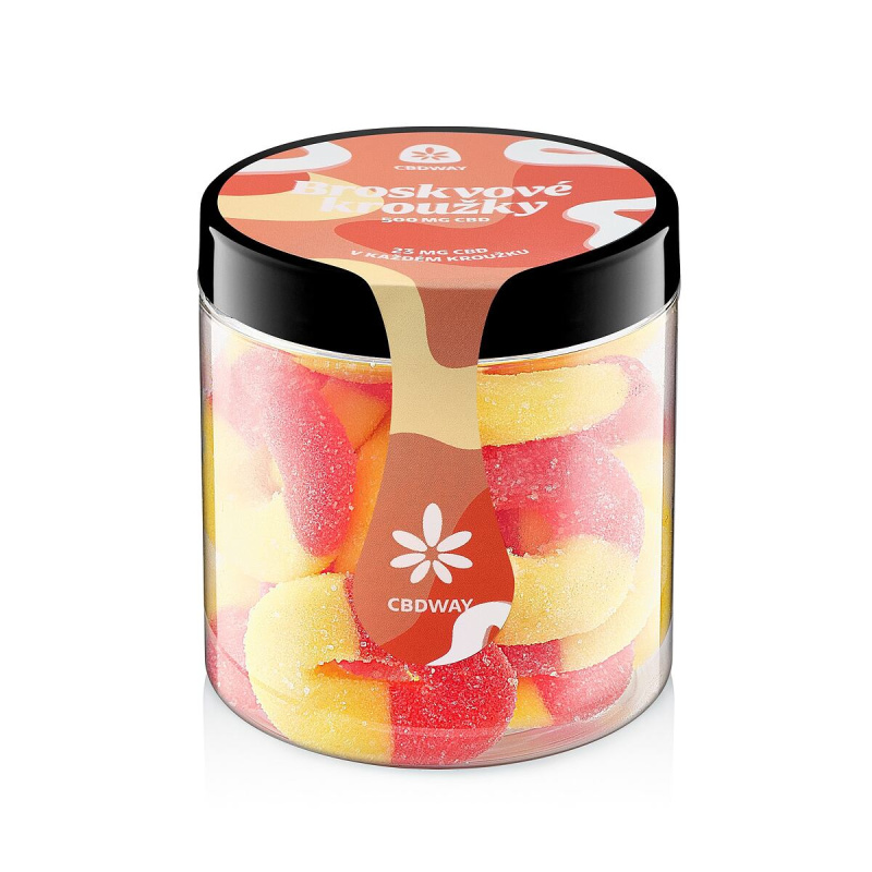 CBD Kyselé želé kroužky s příchutí broskve obsah cbd 500 mg hmotnost 200 g