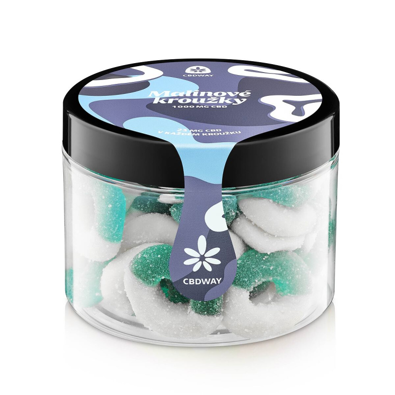 CBD Kyselé želé kroužky s příchutí modrá malina obsah cbd 1000 mg hmotnost 400 g