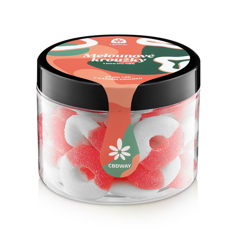 CBD Kyselé želé kroužky s příchutí melounu obsah cbd 1000 mg hmotnost 400 g