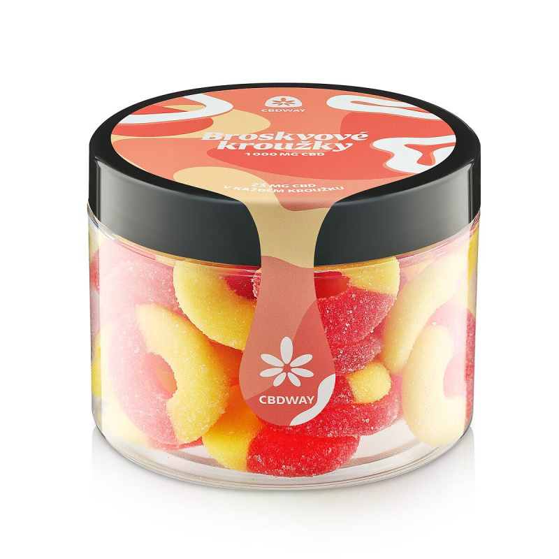 CBD Kyselé želé kroužky s příchutí broskve obsah cbd 1000 mg hmotnost 400 g