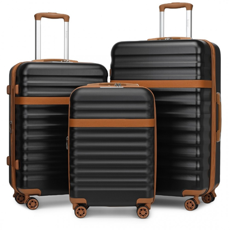 Kono 2484 Sada kufrů 3ks spinner 55/65/75cm Černý ABS/Polykarbonát
