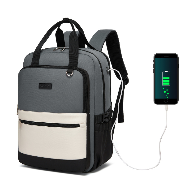 Funkční voděodolný batoh na notebook 15,6" Kono - šedo-béžový - 20 L