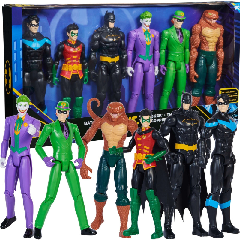 Sada 6 figurek DC Comics – Batman, Robin, Nightwing, Joker, Hádankář a Copperhead 28 cm