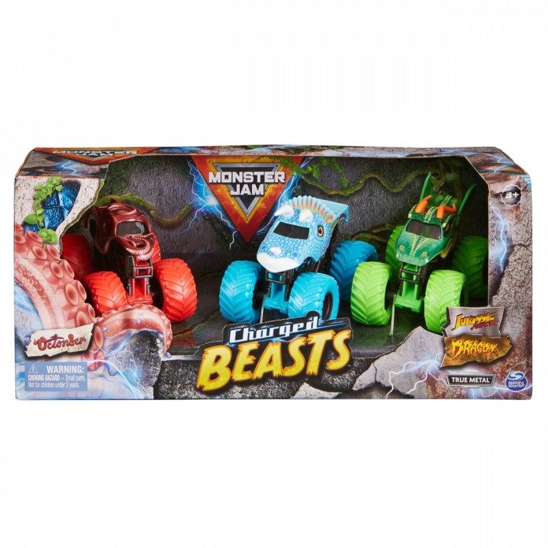 Monster Jam Charged Beasts – sada 3 monster trucků 1:64