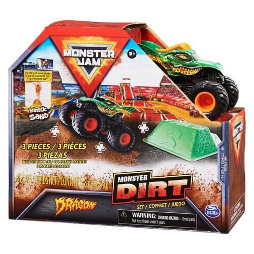 MONSTER JAM - sběratelský kovový model Monster Truck, Dragon set s doplňky, 1:64