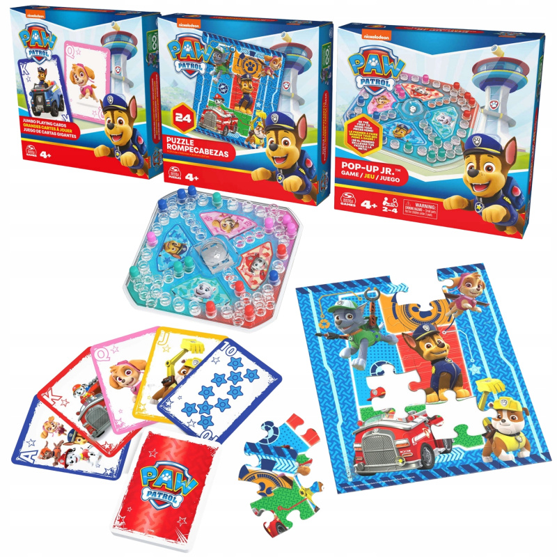 Paw Patrol 3v1: pop-up společenská hra, jumbo karty a puzzle 24 dílků