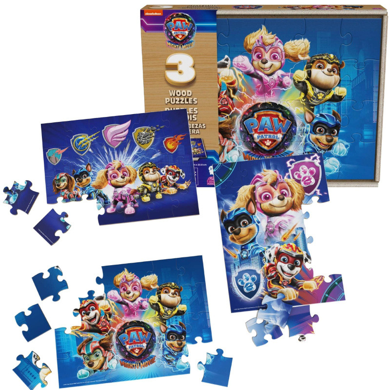 Dřevěné puzzle PAW PATROL The Mighty Movie – 3 sady