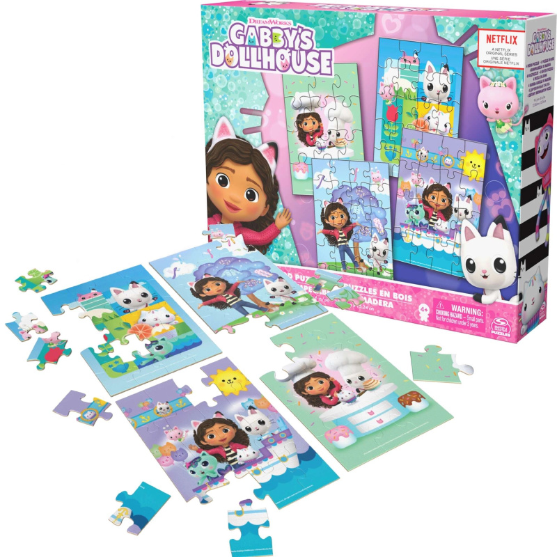 Dřevěné puzzle Kocí domek GABI – 4 skládanky