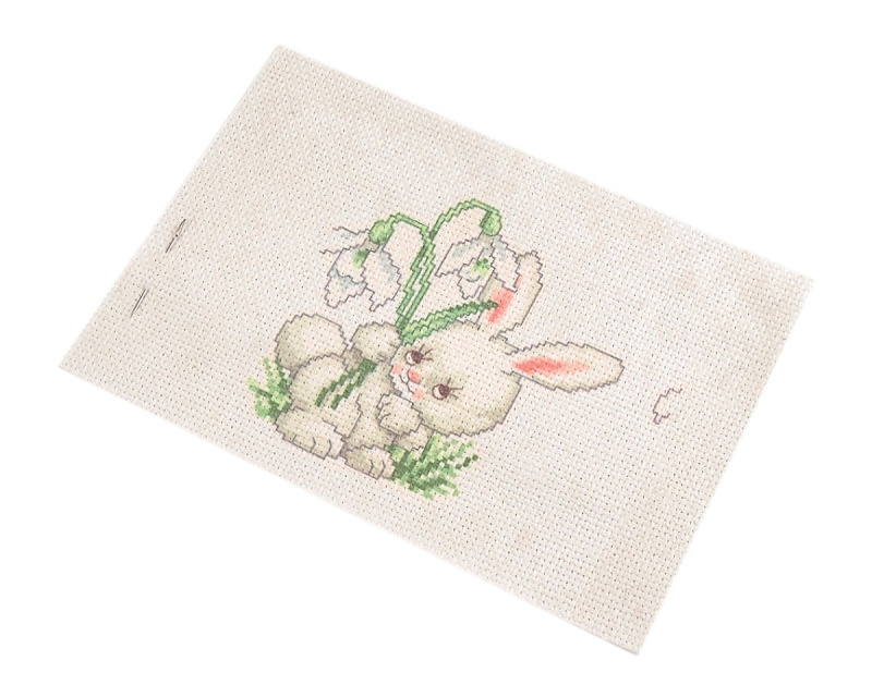 Stoklasa Dětská vyšívací sada s předtištěným motivem 020736/7, bílá zajíc (předtisk, jehla a nitě), 14x20cm