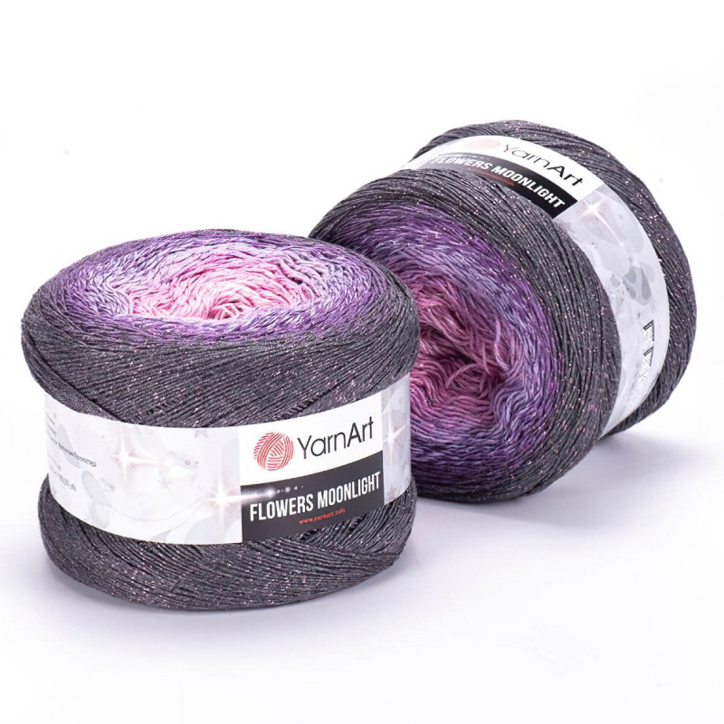 YarnArt pletací / háčkovací příze YarnArt FLOWERS MOONLIGHT 3276 šedo-fialová, melírovaná (duhová), metalické vlákno, 260g/1000m