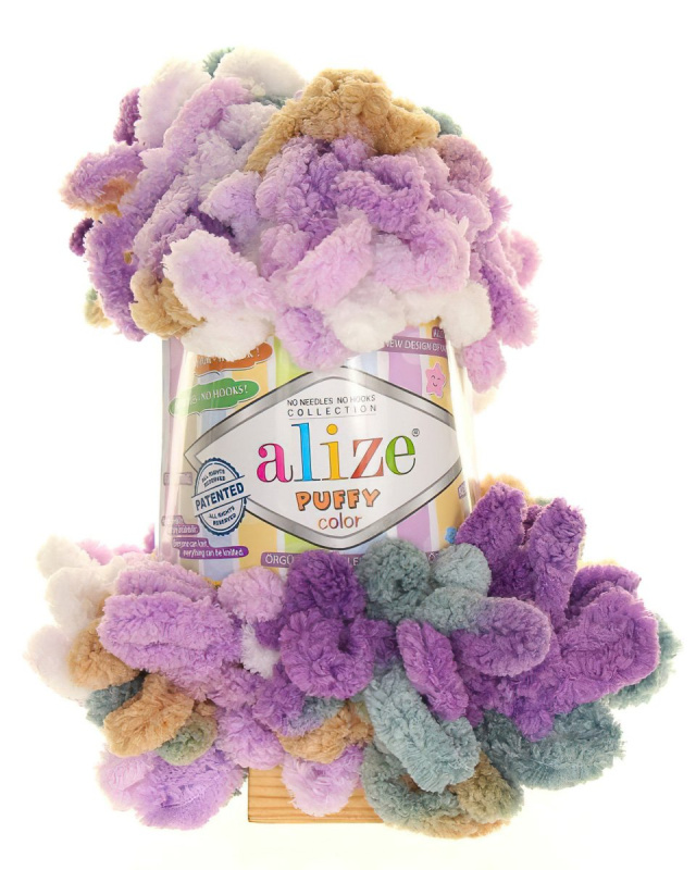 Pletací příze Alize PUFFY COLOR 6522 fialovo-béžovo-bílý melír, efektní, 100g/9m