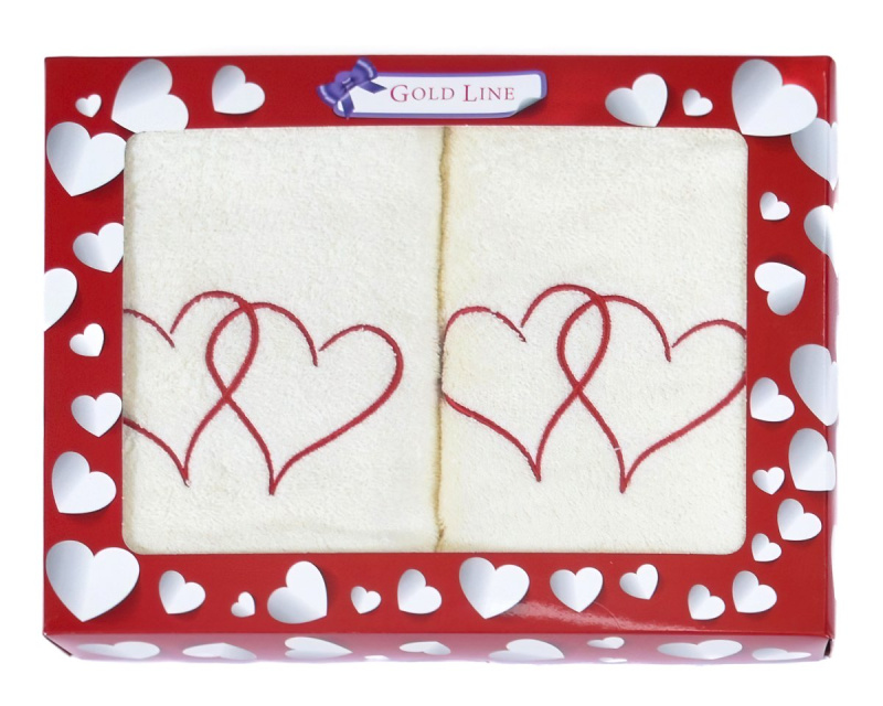 Praktik Dárkový set froté ručníků 17, srdce, červená, 2x 50x100cm