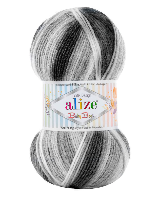 Pletací příze Alize BABY BEST BATIK 7542 šedá, melírovaná, antipillingová, 100g/240m