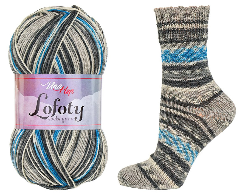 Pletací / háčkovací příze Vlna-Hep LOFOTY 7811 světle modro-šedá, vzorovaná, ponožková, 100g/420m