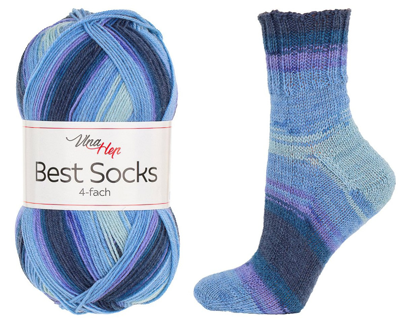 Pletací / háčkovací příze Vlna-Hep BEST SOCKS 4-fach 7408 modrá, vzorovaná, ponožková, 100g/420m
