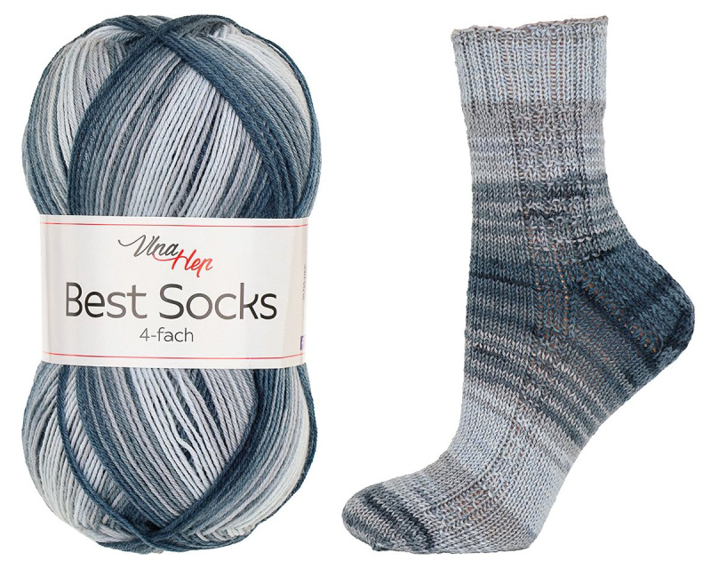 Pletací / háčkovací příze Vlna-Hep BEST SOCKS 4-fach 7404 šedá, vzorovaná, ponožková, 100g/420m
