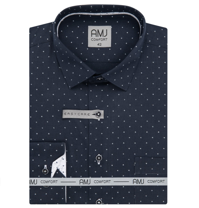 Pánská košile AMJ z lyocellu, tmavě modrá s bílými čárkami, VDSER1424, dlouhý rukáv, slim-fit, vel. 39