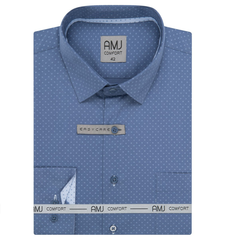 Pánská košile AMJ bavlněná, modrá s tečkovanými pětiúhelníky VDSBR1394, dlouhý rukáv, slim fit, vel. 45