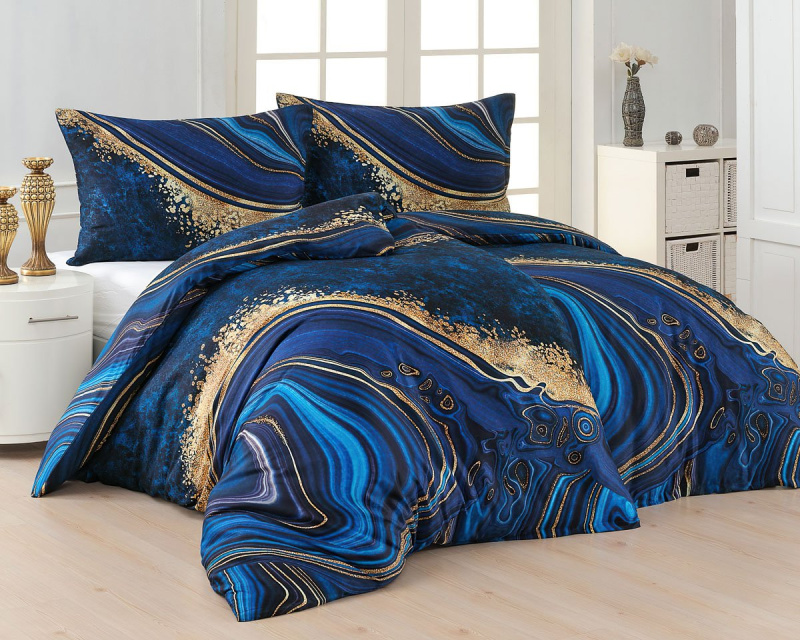 Matějovský Povlečení IRIS, modrý motiv, bavlněný satén digitál, 140x200cm + 70x90cm