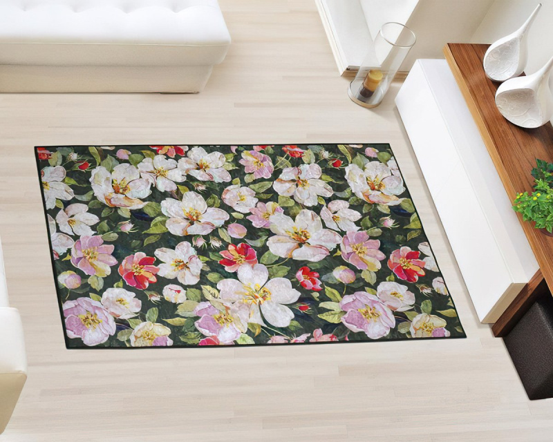 Bellatex Koberec, běhoun kusový 3D FOTOTISK KVĚT, růžovo-zelený 80x120cm