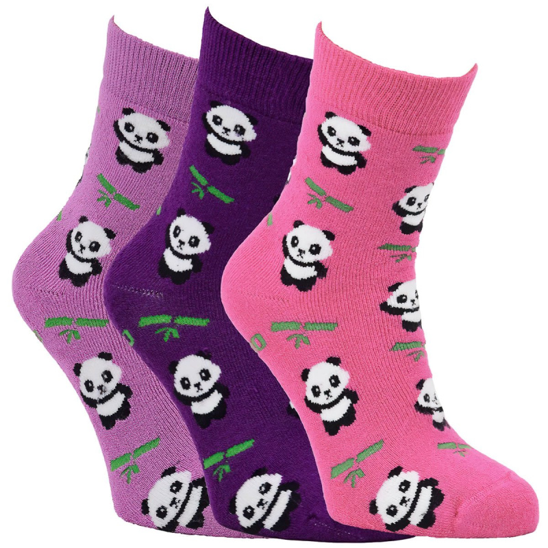 VIO Ponožky dětské froté bambusové 8501024, zimní, dívčí, růžová panda, 3 páry, vel. 35-38