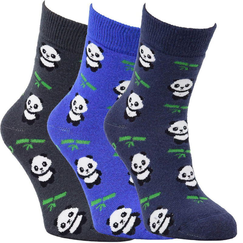 VIO Ponožky dětské froté bambusové 8501024, zimní, chlapecké, modrá panda, 3 páry, vel. 23-26