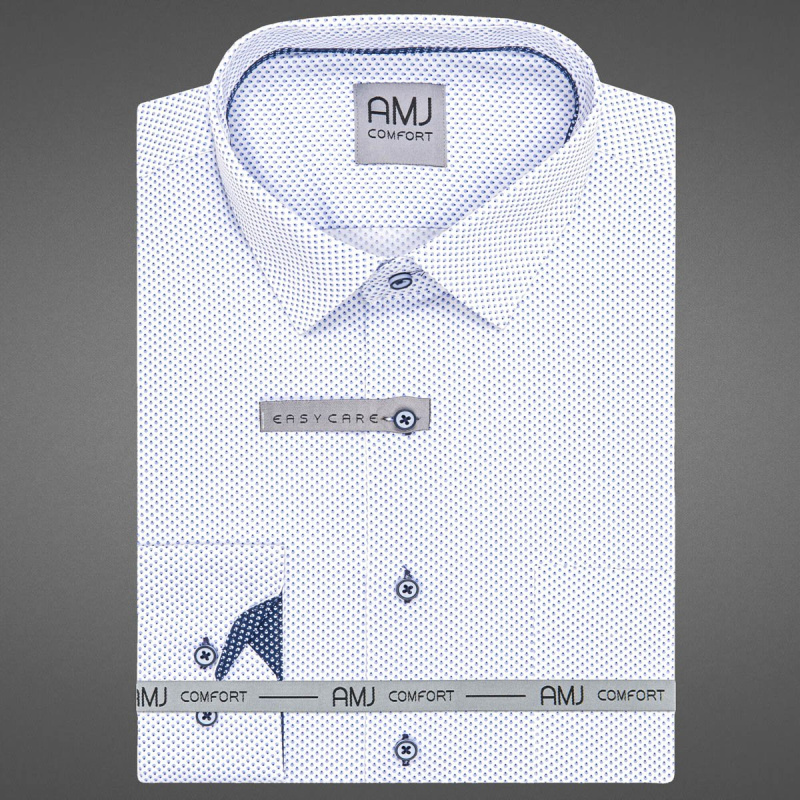 Pánská košile AMJ bavlněná, bílá s tmavě modrými puntíky VDSBR1353, dlouhý rukáv, slim fit, vel. 42