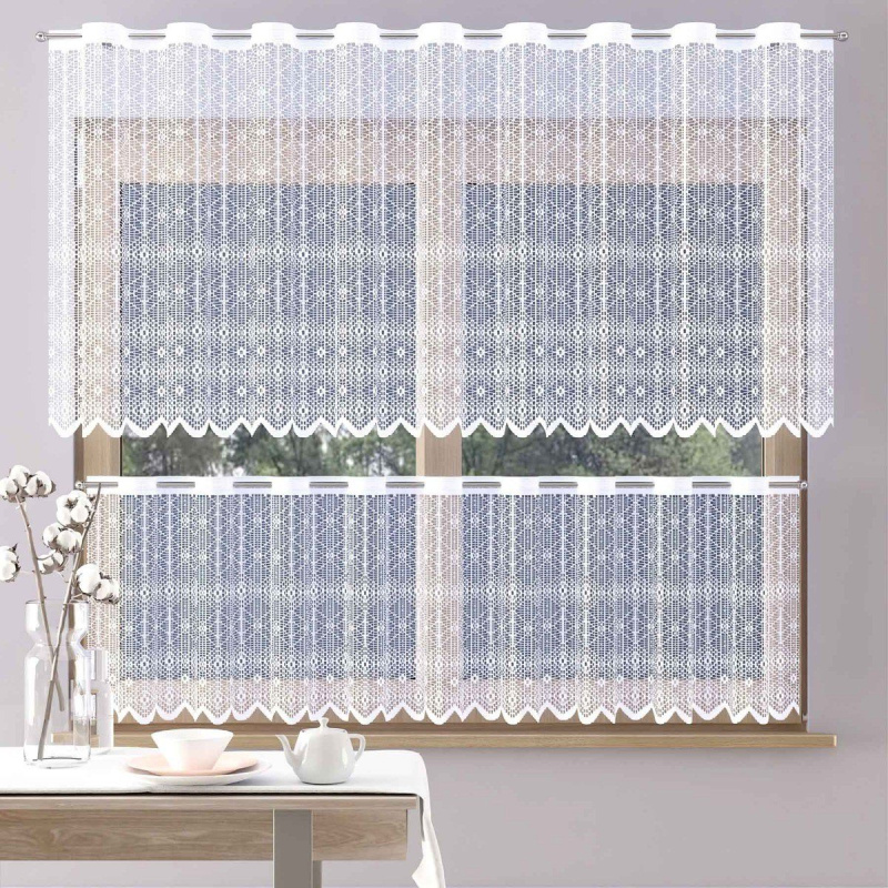 Forbyt žakarová vitrážová záclona MIA, geometrický vzor, s bordurou, bílá výška 80cm (v metráži)