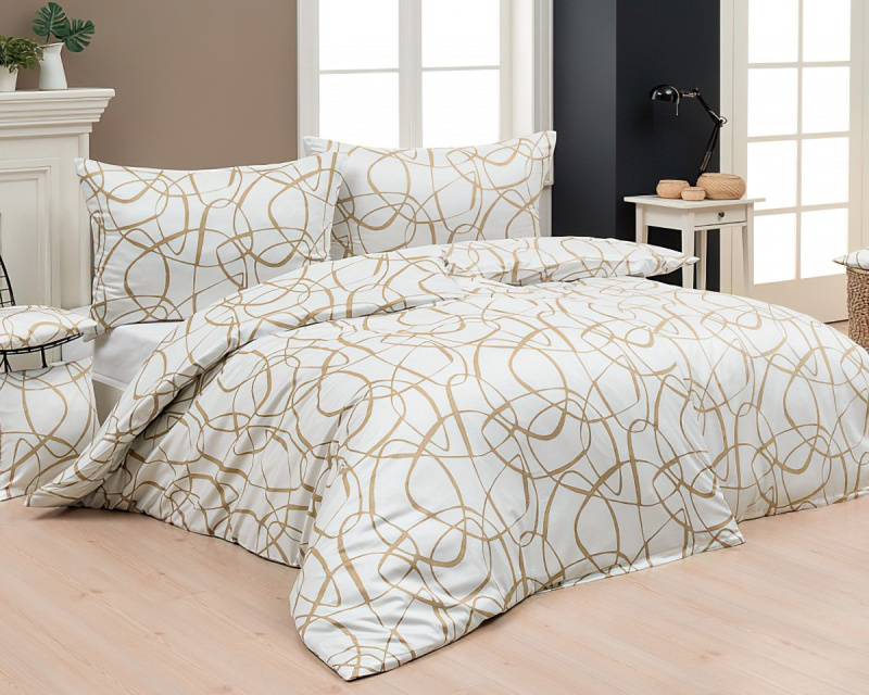 Matějovský povlečení BIANCO, béžové spirály, flanel premium, 140x220cm + 70x90cm